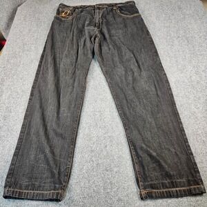 Evolution In Design Mens Baggy Jeans Black Orange Contrast Stitch Y2K